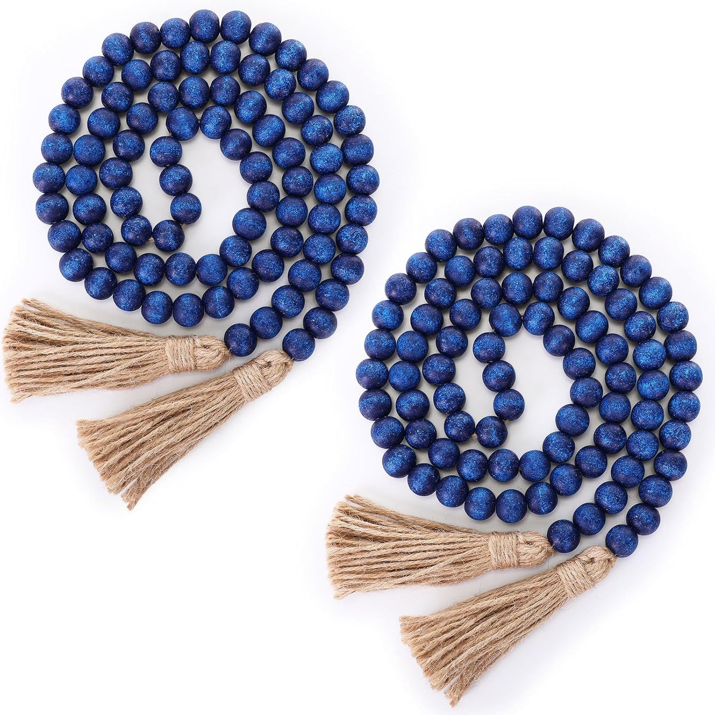 Geetery 2 Pcs 58'' Bead Garland with Tassels, Rustic Country Decor, Boho Wall Hanging for Farmhouse Style, Versatile Prayer Beads for Home, Table, or Wall Decoration (Black)
