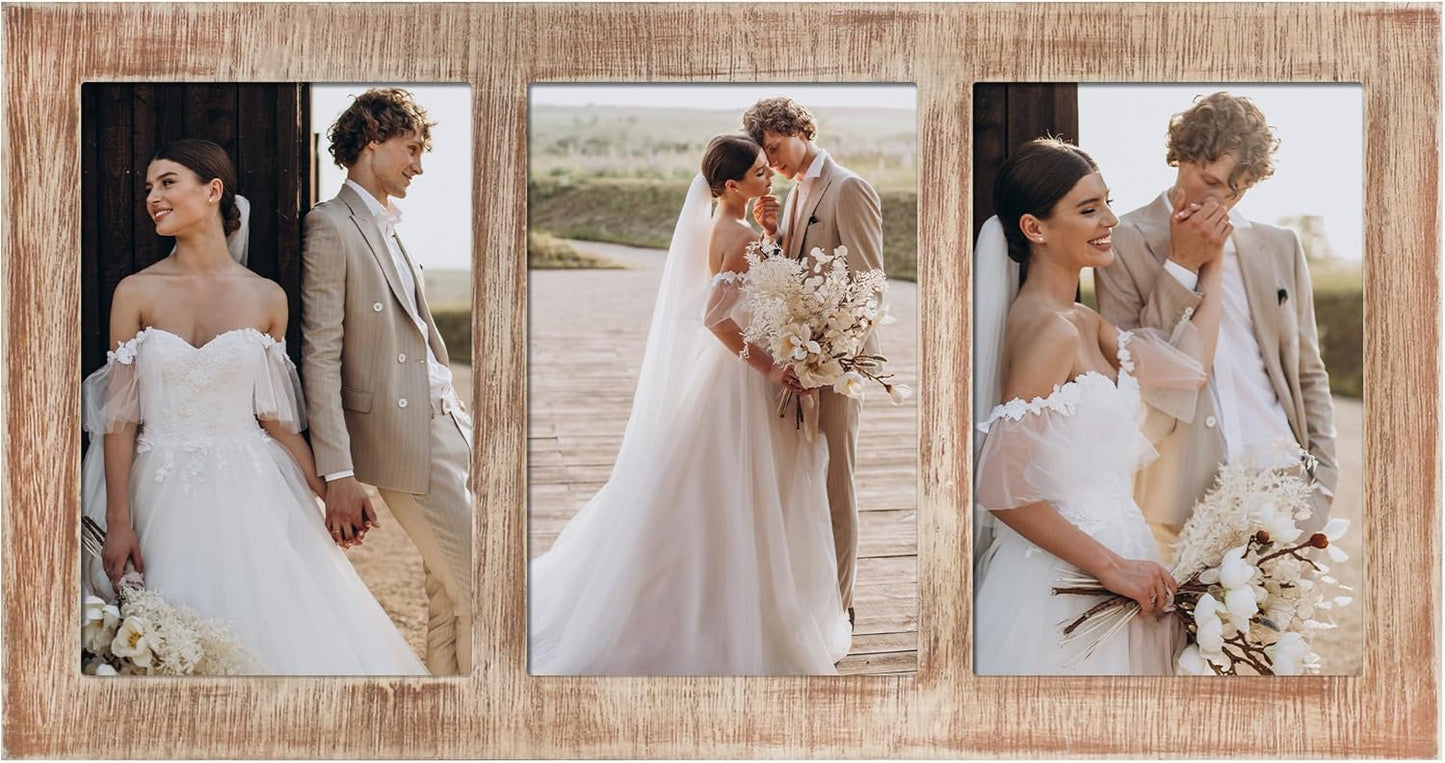 YESKAY 4x6 Picture Frame Collage for Wall Decor, Multiple Photo Collage Frames with Tempered Glass, 7-Opening for 4 x 6 Picture Frames, Rustic Brown, 1 Pack