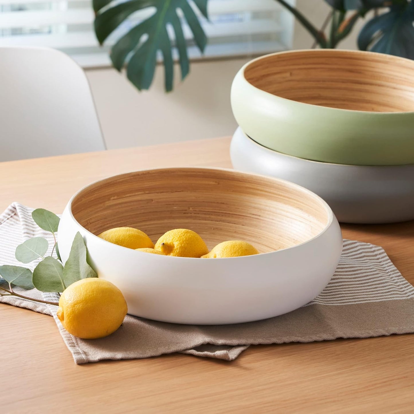 Fruit Bowl for Kitchen Counter – Handmade Spun Bamboo, Large 11.75" Fruit Basket, Eco-Friendly Decorative Serving Bowl for Home Decor, Produce Storage & Centerpiece (Gray)