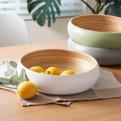 Fruit Bowl for Kitchen Counter – Handmade Spun Bamboo, Large 11.75" Fruit Basket, Eco-Friendly Decorative Serving Bowl for Home Decor, Produce Storage & Centerpiece (Gray)