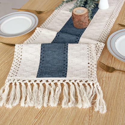 FEXIA Boho Table Runner for Thanksgiving Fall Christmas Home Decor with Tassels 72 Inches Long Pottery barn Furniture Farmhouse Rustic Macrame Burlap Table Decoration for Living Room (12x72 Inches)