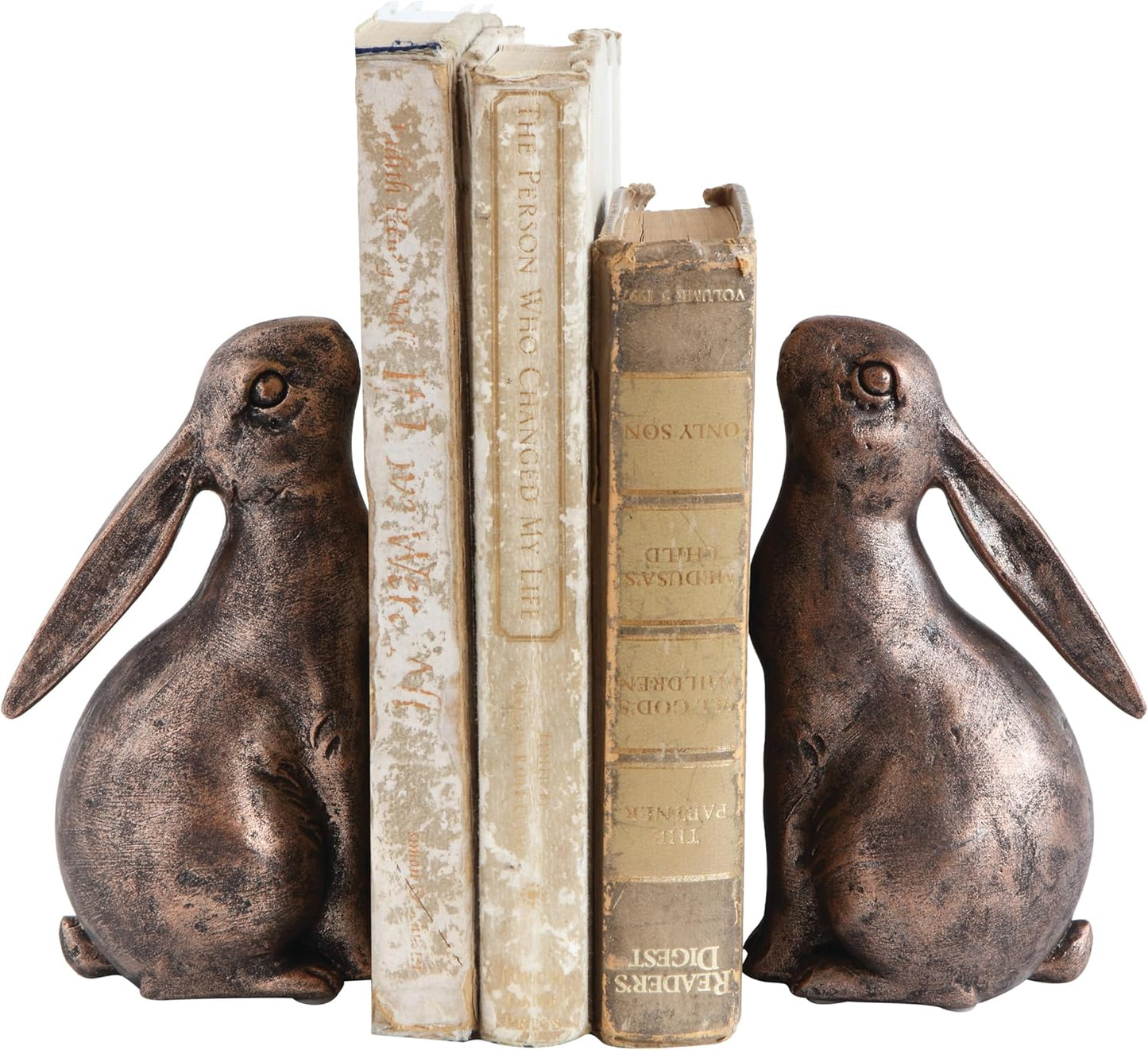 Creative Co-Op Decorative Resin Rabbit Bookends, Bronze, Set of 2