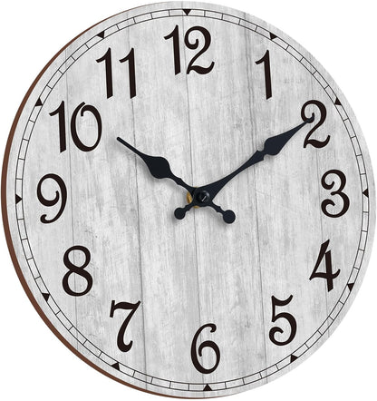 Wall Clock, Rustic Wall Clocks Battery Operated Silent Non Ticking, Country Round Wooden Clocks Farmhous Wall Decorative for Kitchen, Bathroom, Living Room (Gray 8 Inch)