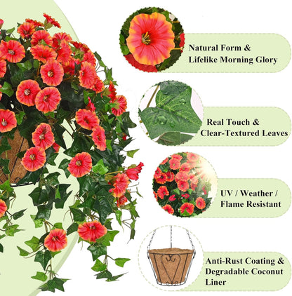 Waipfaru Artificial Hanging Baskets with Flowers, Fake Hanging Plants Outdoors, Urn Fillers for Outside Summer Decor (Fuchsia)
