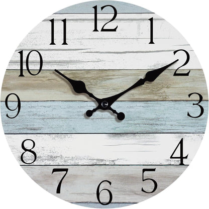 Wall Clock, Rustic Wall Clocks Battery Operated Silent Non Ticking, Country Round Wooden Clocks Farmhous Wall Decorative for Kitchen, Bathroom, Living Room (Gray 8 Inch)