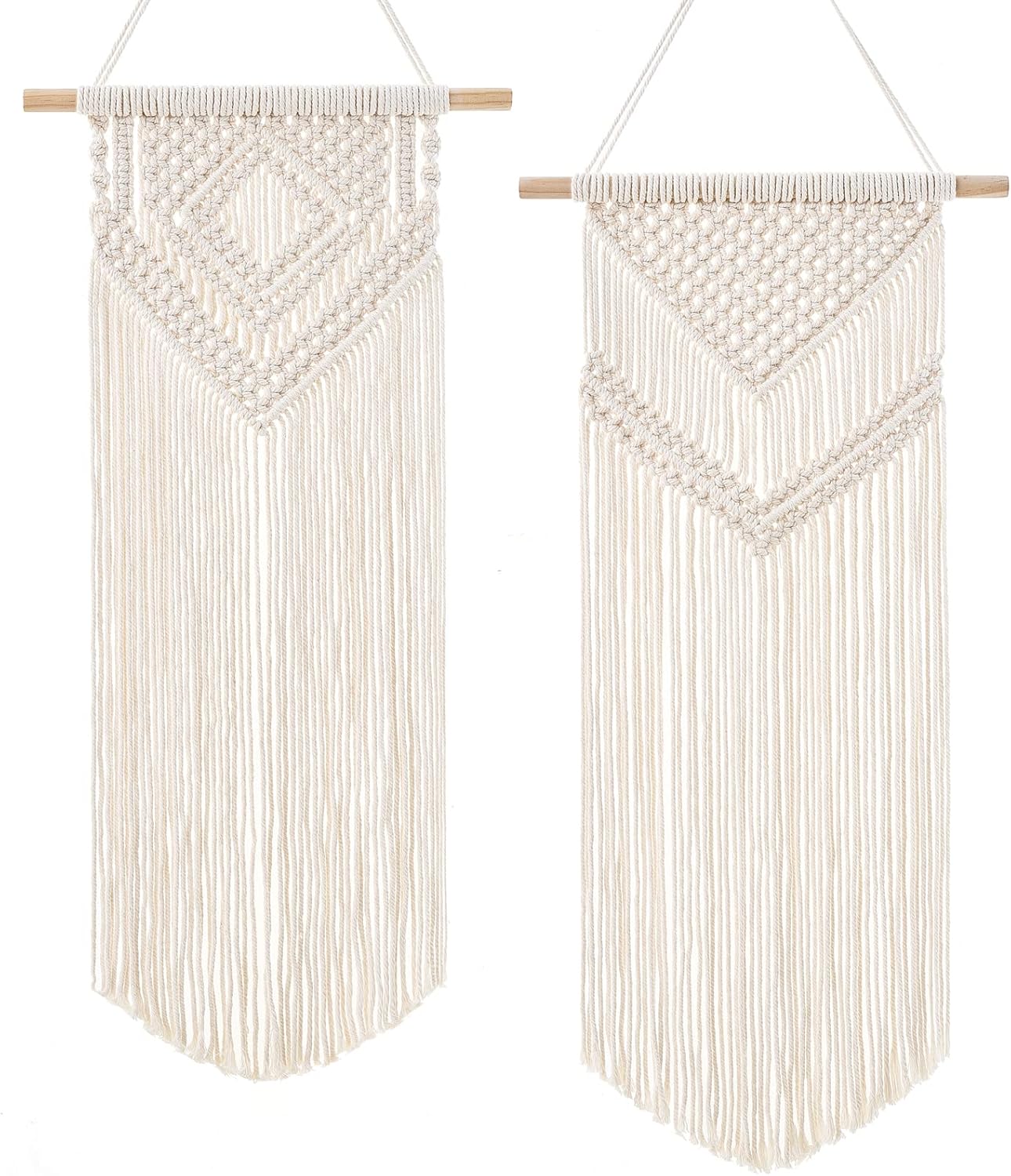 Dahey Small Macrame Wall Hanging 2 Pcs Woven Tapestry Wall Art Decor - Beautiful for Boho Home Bedroom Dorm College Classroom Decor, Apartment, Nursery, Party Decorations, 16.5" L x 10" W and 17.5"x 10"W