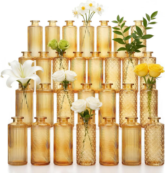 Glass Bud Vases Set of 30, Small Clear Flower Vases for Centerpieces in Bulk, Mini Vintage Vases for Wedding, Party, Home or Table Decorations