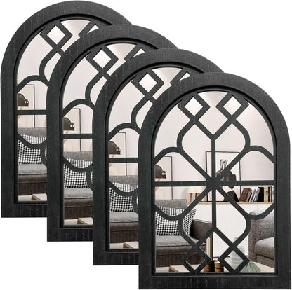 ZEXUIRU 4 Set. Rustic Wall Mirrors for Bedroom Bathroom Living Room Entryway Wood Farmhouse Square Easy to Hang Framed Decorative Accent Hanging Wall-Mounted Mirror Set for Living Room - Black