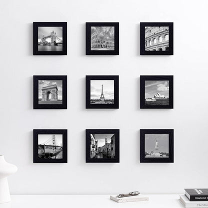 eletecpro 12x12 Picture Frames Set of 9 with Clear Acrylic Cover, Display 8x8 Photos with Mat or 12x12 Without, Classic and Sturdy Square Collage Gallery Wall Decor, Easy Wall Mount, Black