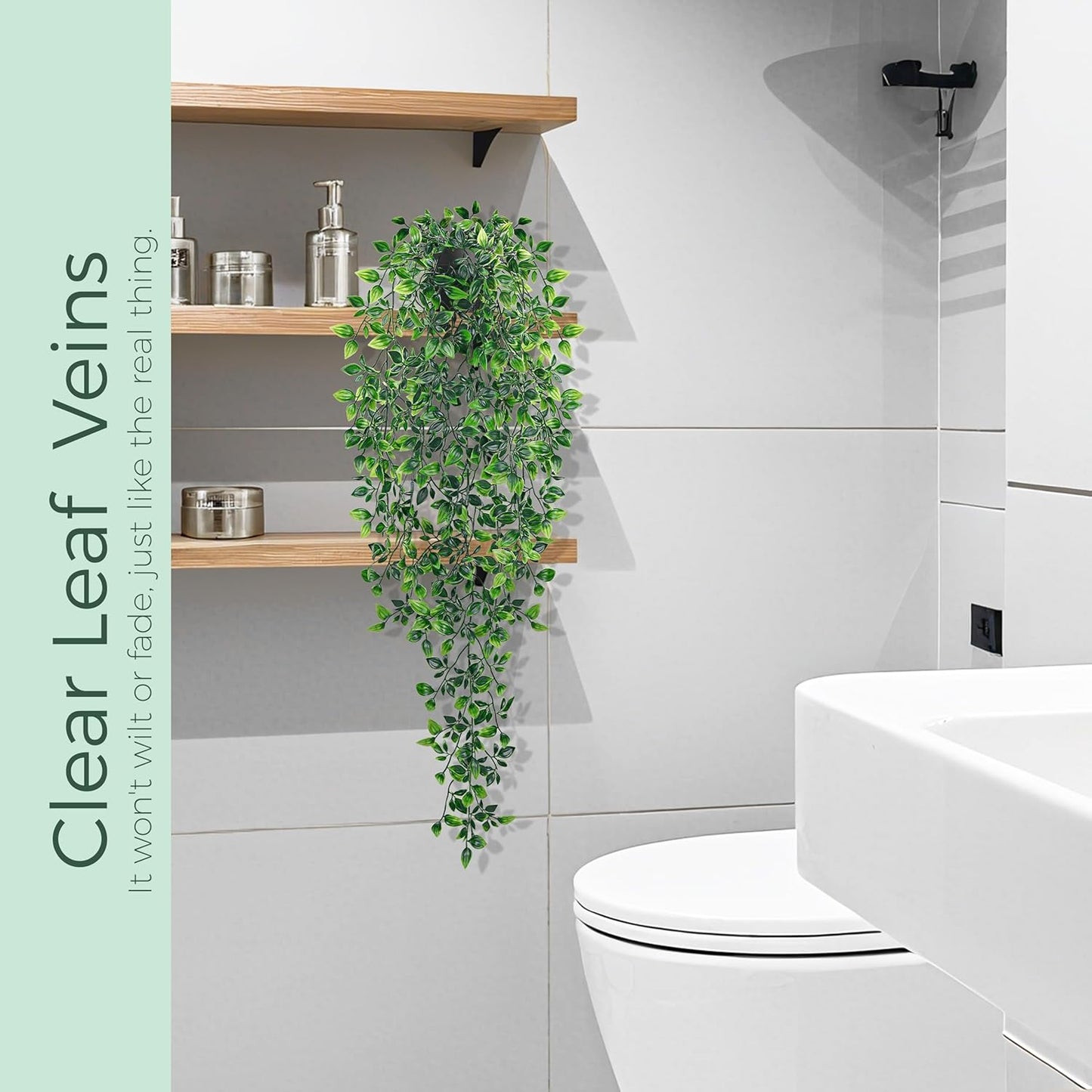 Der Rose 1Pcs 34'' Fake Hanging Plants Artificial Potted Faux Hanging Plants Indoor Pothos Vines for Home Bathroom Bedroom Wall Shelf Decor