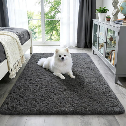 Ophanie Round Rugs 5Ft Ivory Circle Area Rug, Nursery Room Decor, Christmas Aesthetic Bedroom Home Circular Carpet 5 Foot, Fluffy Fuzzy Shag Plush Cream Living Room Rugs for Kids Boys Girls Teen Baby