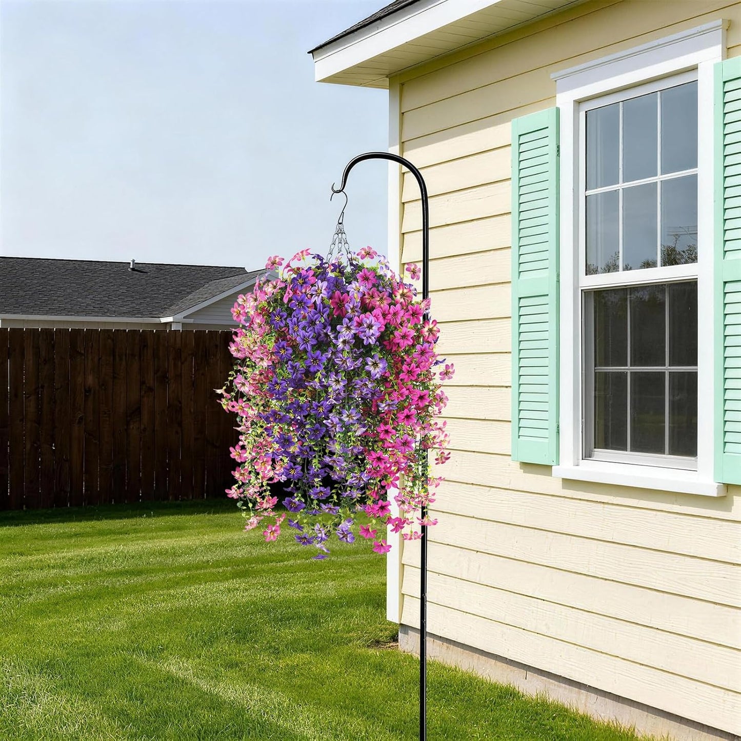 INQCMY Artificial Fake Hanging Plants Flowers Basket for Spring Summer Outdoor Outside Porch Decoration,UV Resistant Faux Silk Violet in Planter for Home Patio Balcony Garden Yard Decor(Red)