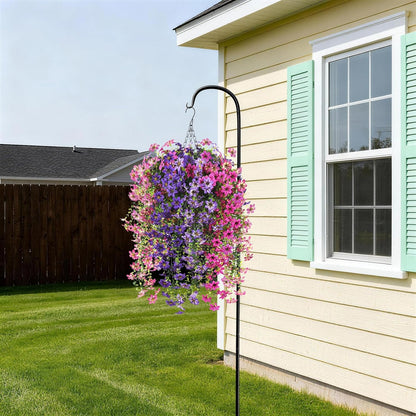 INQCMY Artificial Fake Hanging Plants Flowers Basket for Spring Summer Outdoor Outside Porch Decoration,UV Resistant Faux Silk Violet in Planter for Home Patio Balcony Garden Yard Decor(Red)