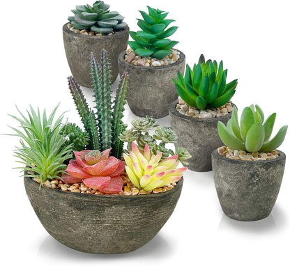 Succulents Plants Artificial 4 Pack, Mini Fake Succulents in Pots, Assorted Small Faux Succulent Decorative for Living Room Home Office Decor