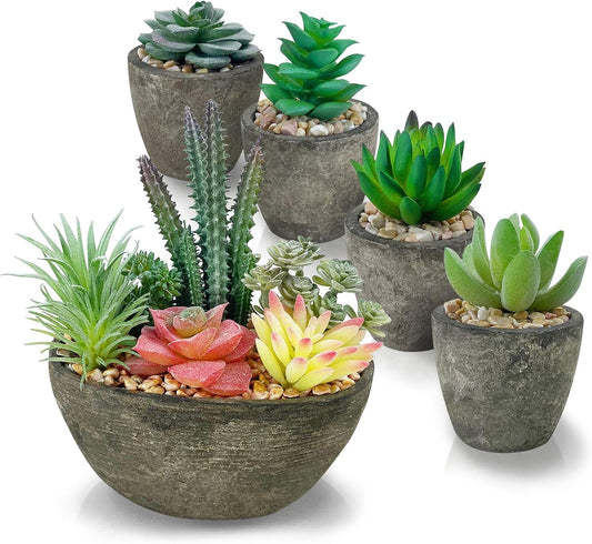 Succulents Plants Artificial 4 Pack, Mini Fake Succulents in Pots, Assorted Small Faux Succulent Decorative for Living Room Home Office Decor