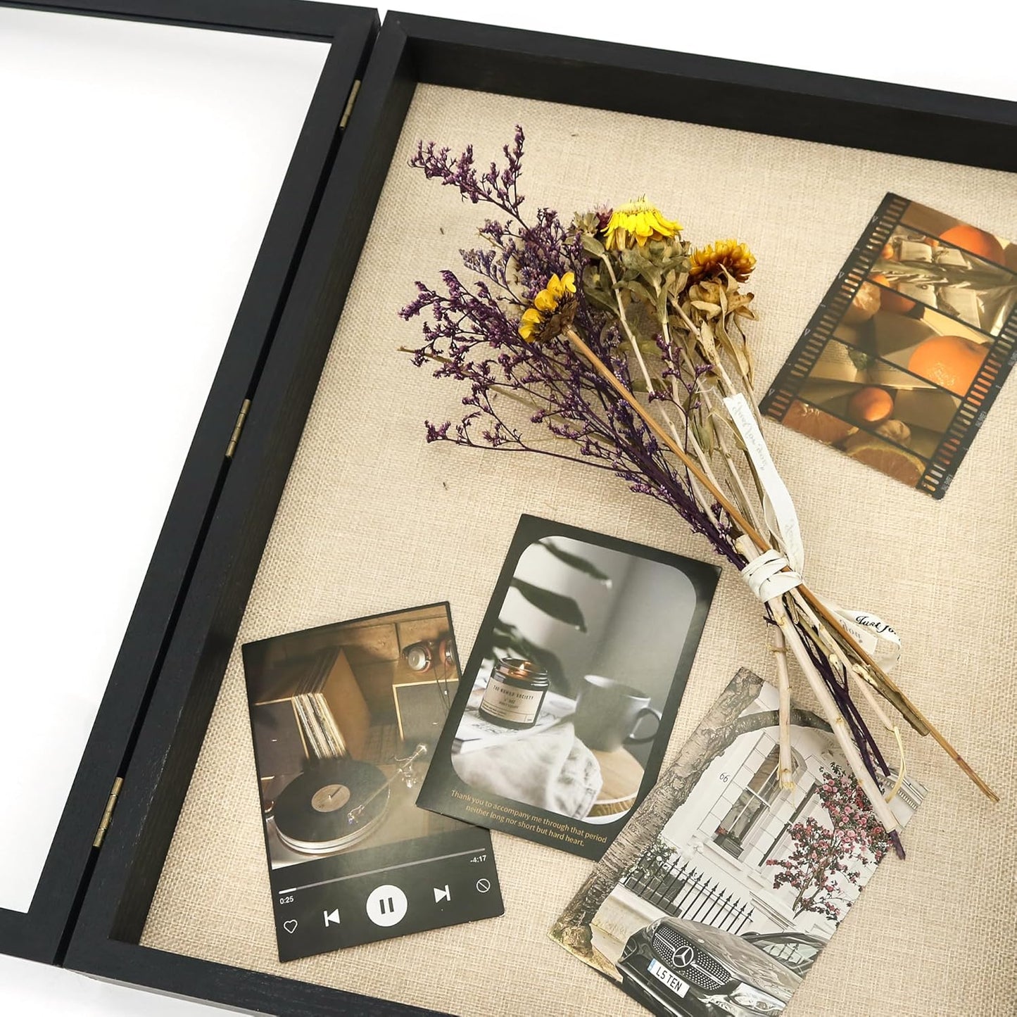 GraduatePro Shadow Box Frame 11x14 Display Case with Linen Back, Real Glass Window Door with Hinge, Picture Frame Wedding Bouquet Memorabilia Medals Photos Memory Box for Keepsakes, Carbonized Black