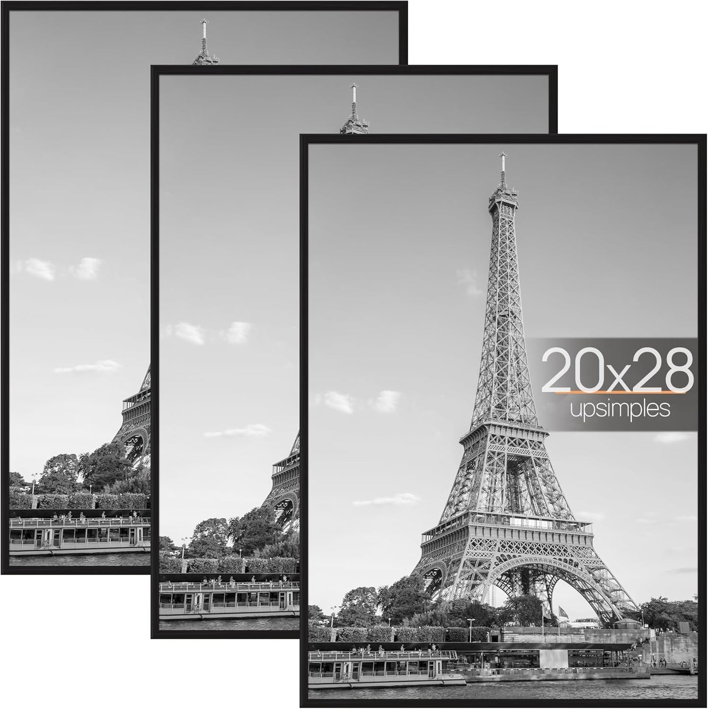 upsimples 18x24 Picture Frame Black 3 Pack, Scratch-Proof Poster Frames 18 x 24 for Photo Gallery - Slide-In Strips, Horizontal or Vertical Wall Mounting