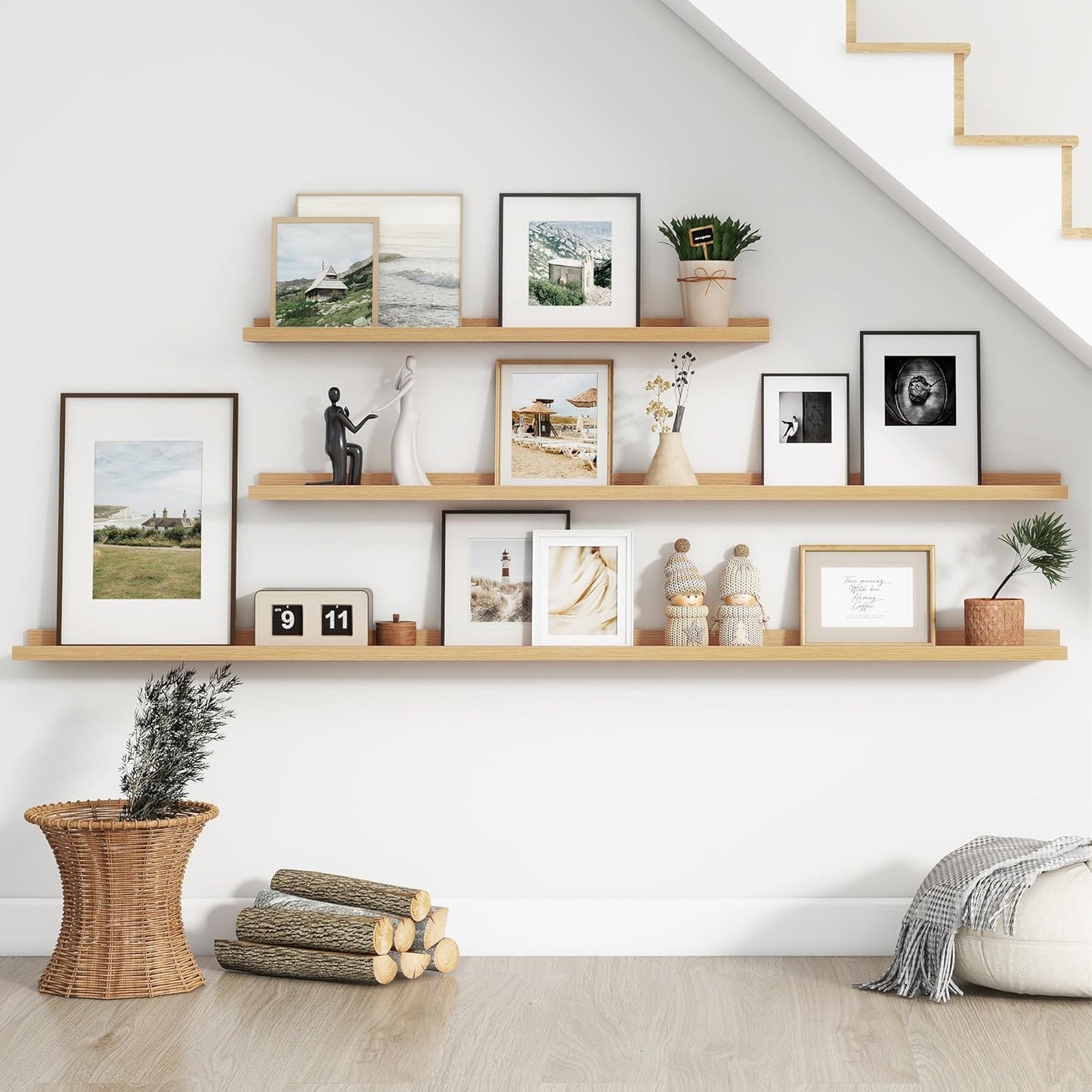FLYJOE Floating Picture Ledge Shelves for Wall Set of 4, 48 Inch Wall Shelves with Lip Long Large Nursery Book Shelf for Toys Storage Kids Bookshelf Wall Mounted Living Room Bedroom Decor Frames