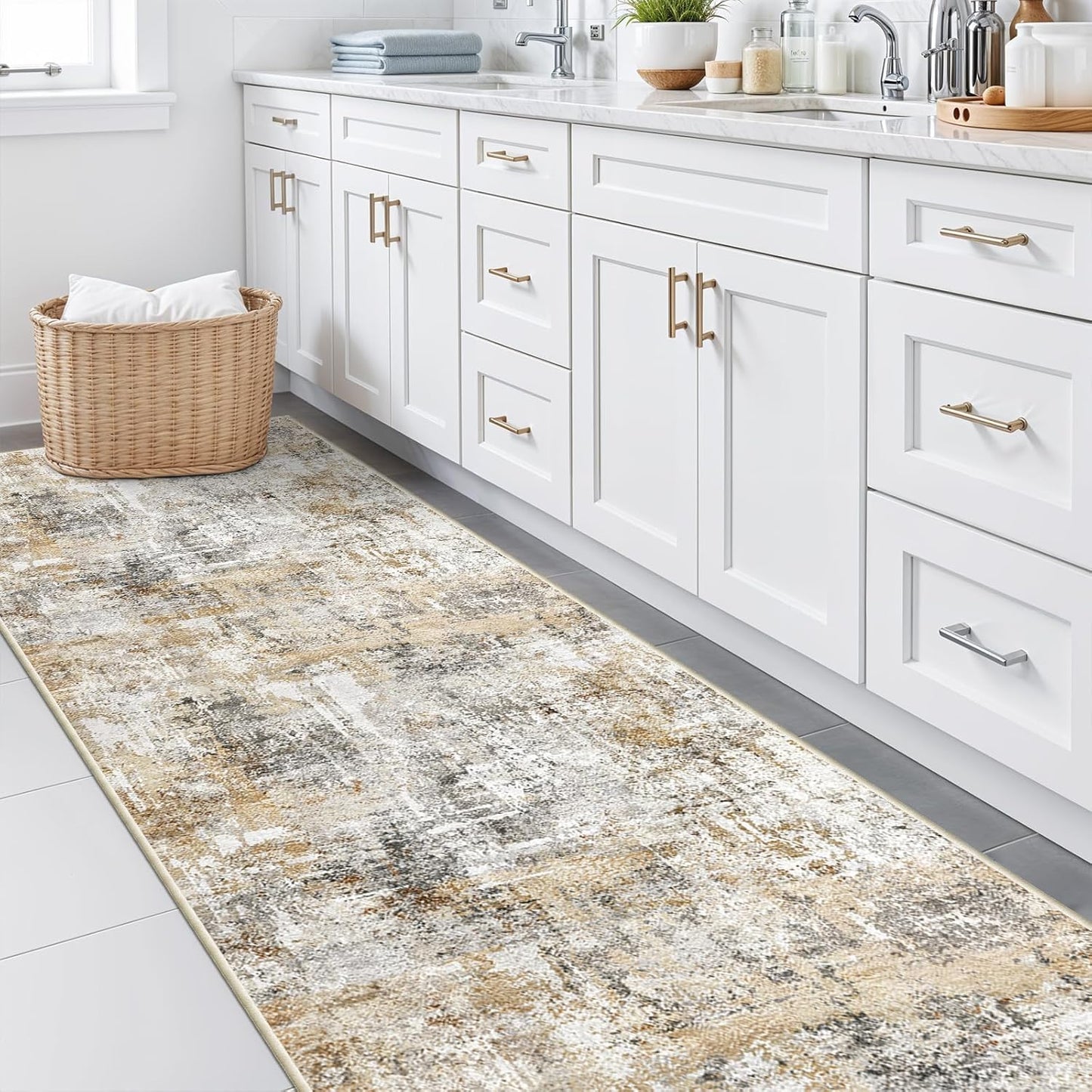 2x3 Washable Non-Slip Area Rug - Soft Low Pile Throw Rug for Kitchen Entryway Bedroom - Modern Indoor Door Mat with Rubber Backing (Beige Grey) - Colors A