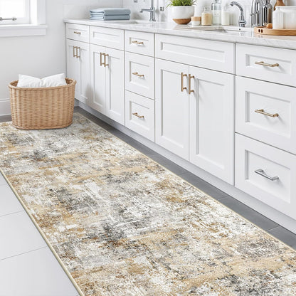 2x3 Washable Non-Slip Area Rug - Soft Low Pile Throw Rug for Kitchen Entryway Bedroom - Modern Indoor Door Mat with Rubber Backing (Beige Grey) - Colors A