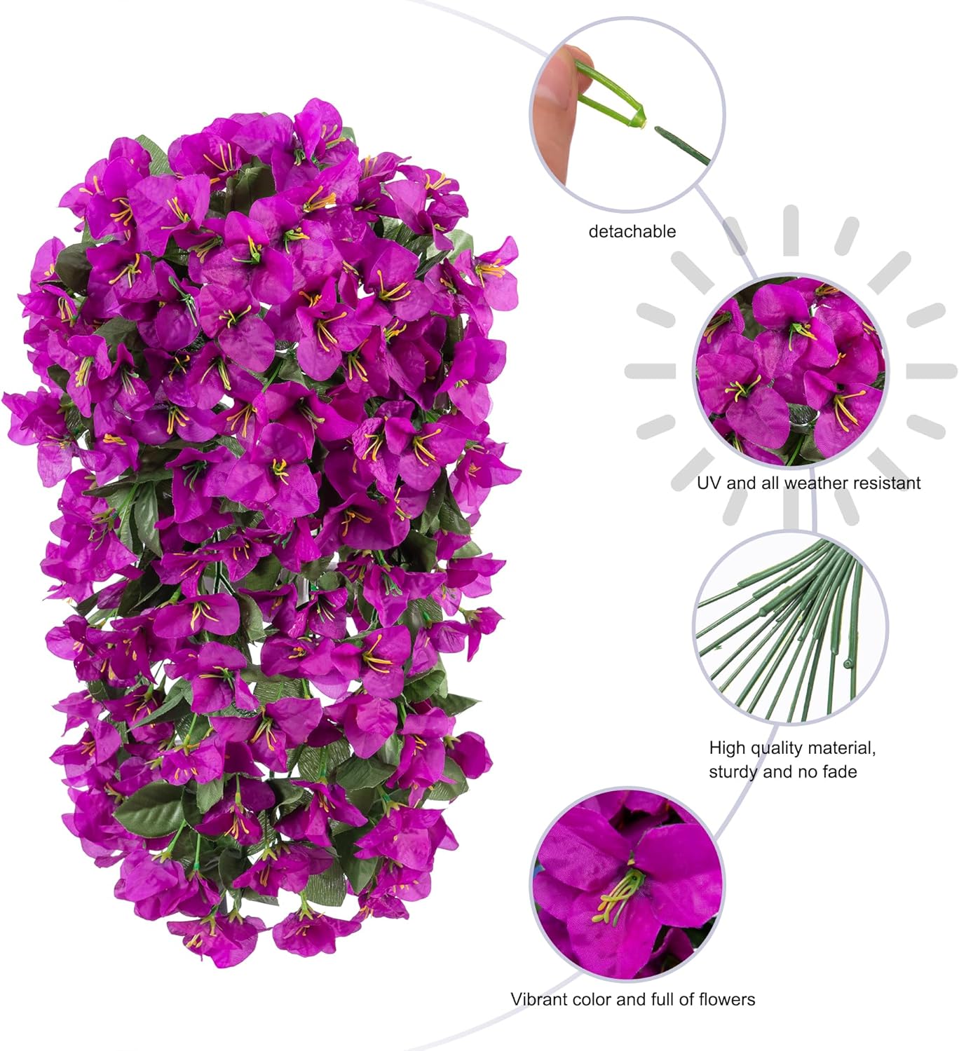 Faux Bougainvillea Artificial Flowers Plants for Outdoor Outside Decoration, 2 PCS Red Fake Flowers UV Resistant Look Real Silk Long Trailing Vines for Front Door Porch Planter Urn Patio Garden Yard