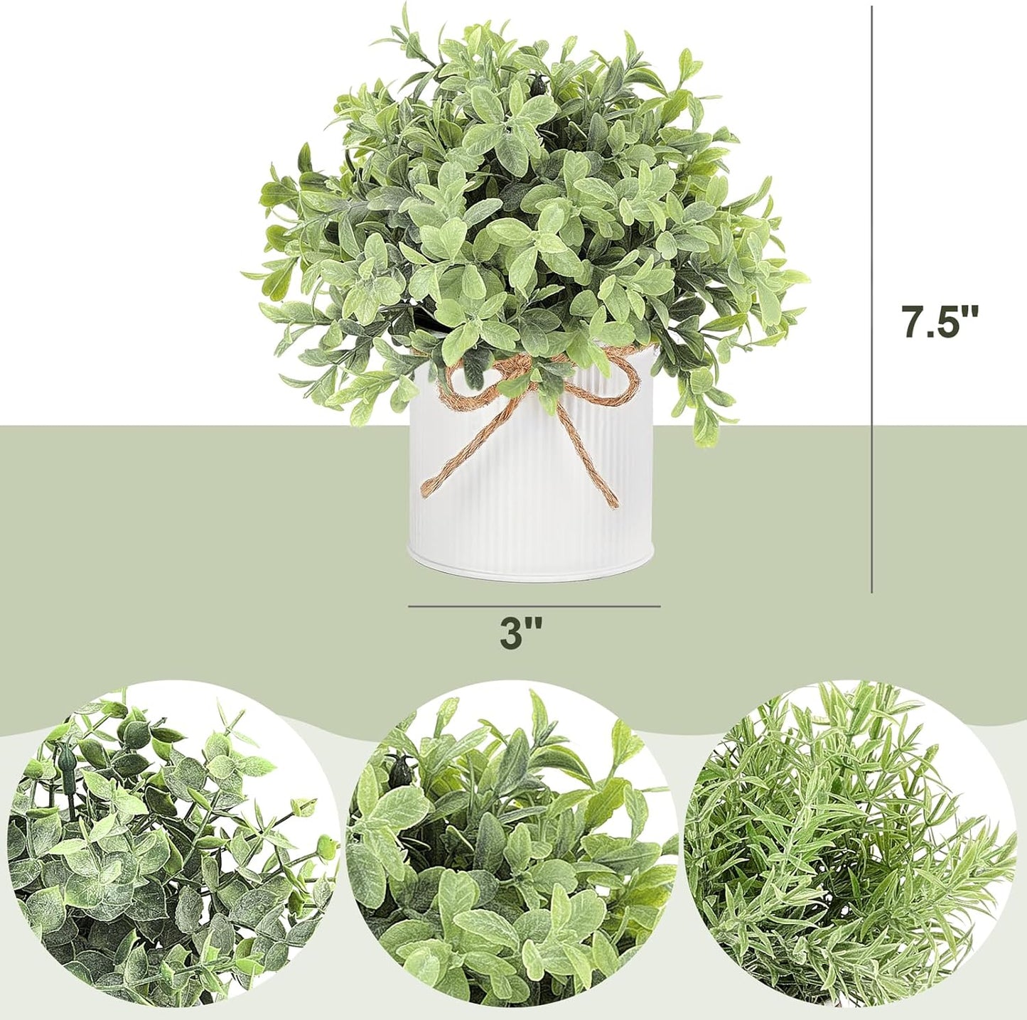 Mkono 3 Pack Small Fake Plants in Black Galvanized Metal Pots Artificial Eucalyptus Plants for Christmas Decorations Shelf Desk Home Farmhouse Room Coffee Table Bathroom Decor