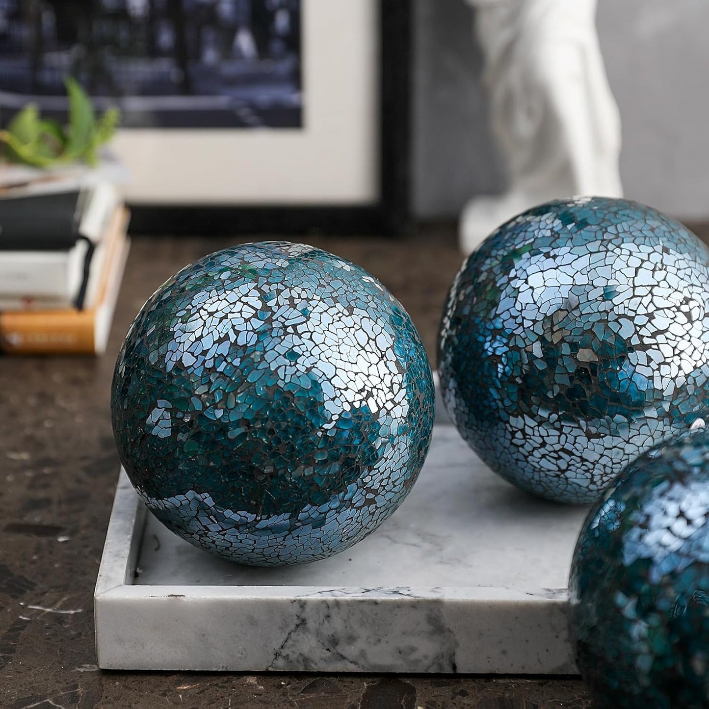 Decorative Mosaic Glass Orbs, 4 Inch Diameter, Set of 3 Sphere Balls, Rose Gold (Gold)