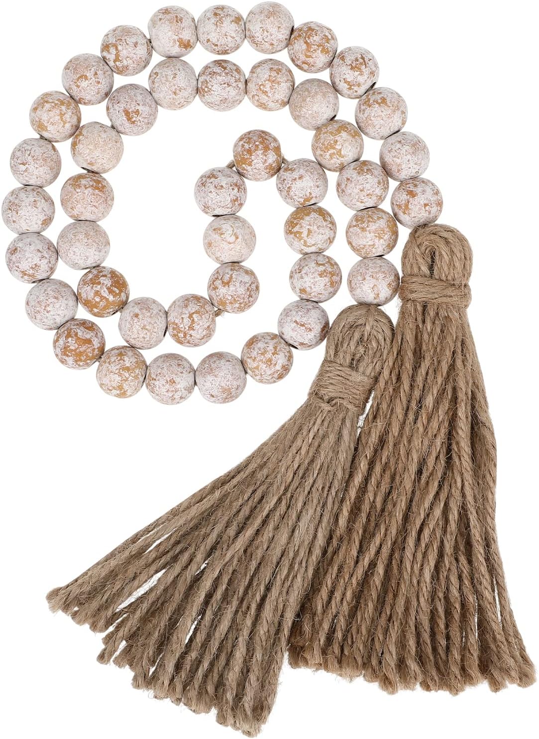 IMIKEYA Wooden Beads Garland: Farmhouse Wood Bead Garland with Tassels Boho Wall Hanging for Home Decor Tiered Tray Rustic Wood Prayer for Coffee Table Decor