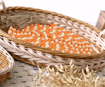 CVHOMEDECO. 16 Feet Wood Beads Garland with Tassels Farmhouse Rustic Wooden Decorative Bead String Wall Hanging Accent for Home Festival Decor. Orange