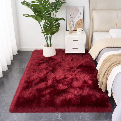 EasyJoy Ultra Soft Fluffy/Fuzzy Shaggy Area Rug Faux Fur Chair Cover Seat Pad for Bedroom Floor Sofa Living Room (2 x 6 ft Sheepskin, Beige)