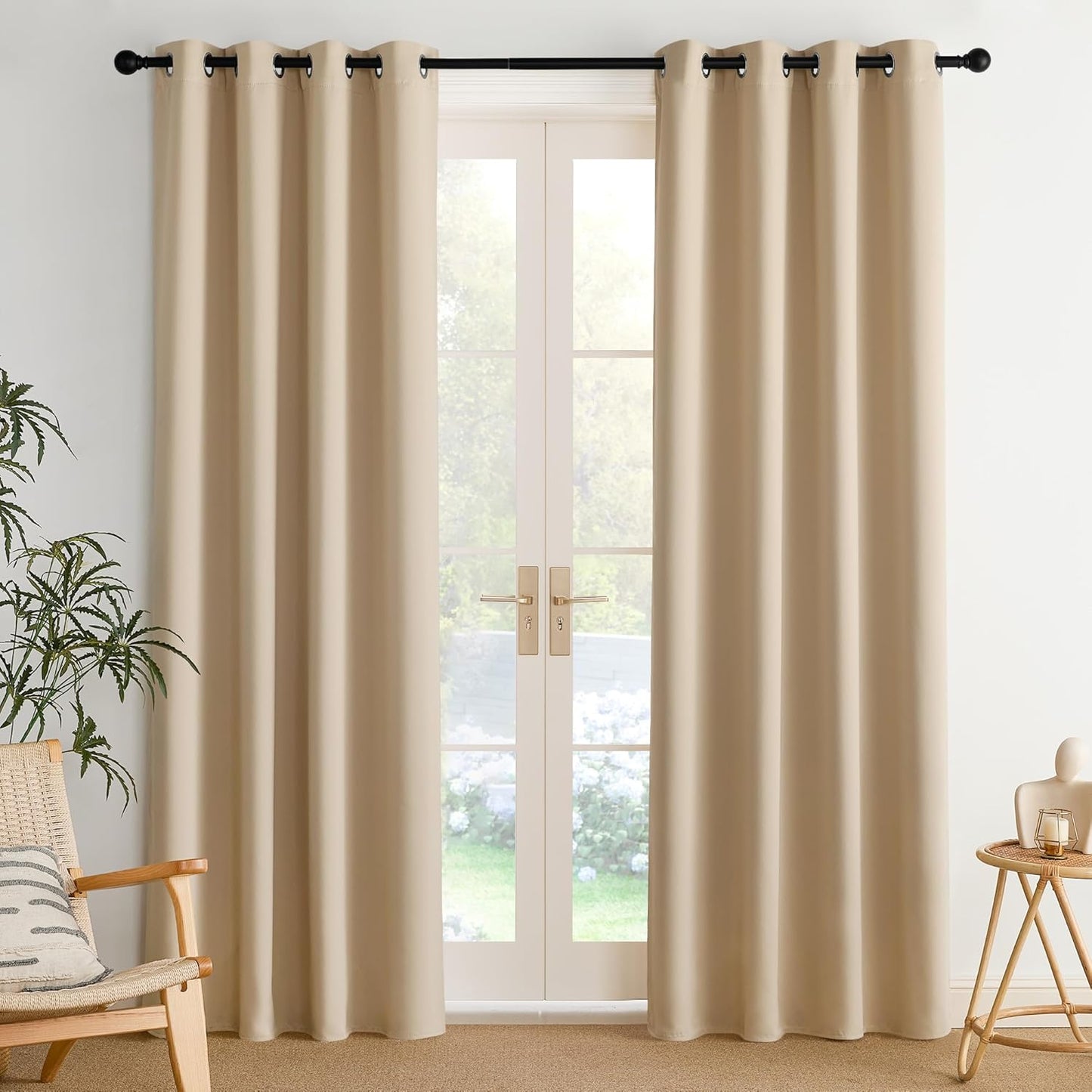 NICETOWN Halloween Pitch Black Solid Thermal Insulated Grommet Blackout Curtains/Drapes for Bedroom Window (2 Panels, 42 inches Wide by 63 inches Long, Black) - Colors D