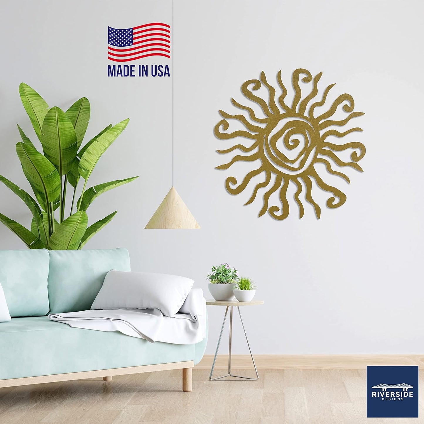 Riverside Designs Wacky Sun Metal Wall Art Indoor/Outdoor Decor - 24" Teal Rust Proof Wall Sculpture - Made in USA - Ideal for Bedroom, Garden, Home, Patio and Farmhouse