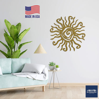Riverside Designs Wacky Sun Metal Wall Art Indoor/Outdoor Decor - 24" Teal Rust Proof Wall Sculpture - Made in USA - Ideal for Bedroom, Garden, Home, Patio and Farmhouse