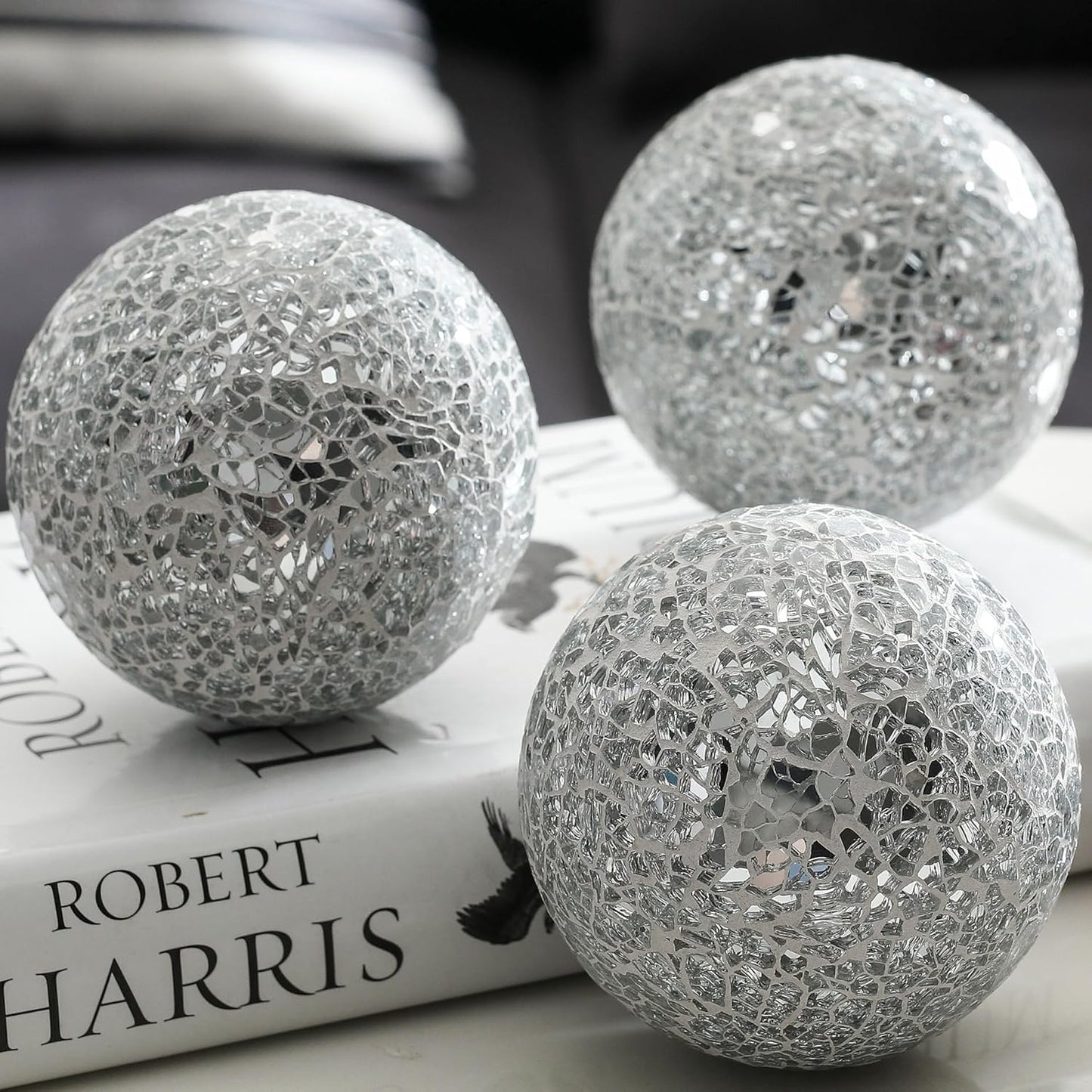 Decorative Mosaic Glass Orbs, 4 Inch Diameter, Set of 3 Sphere Balls, Rose Gold (Gold)