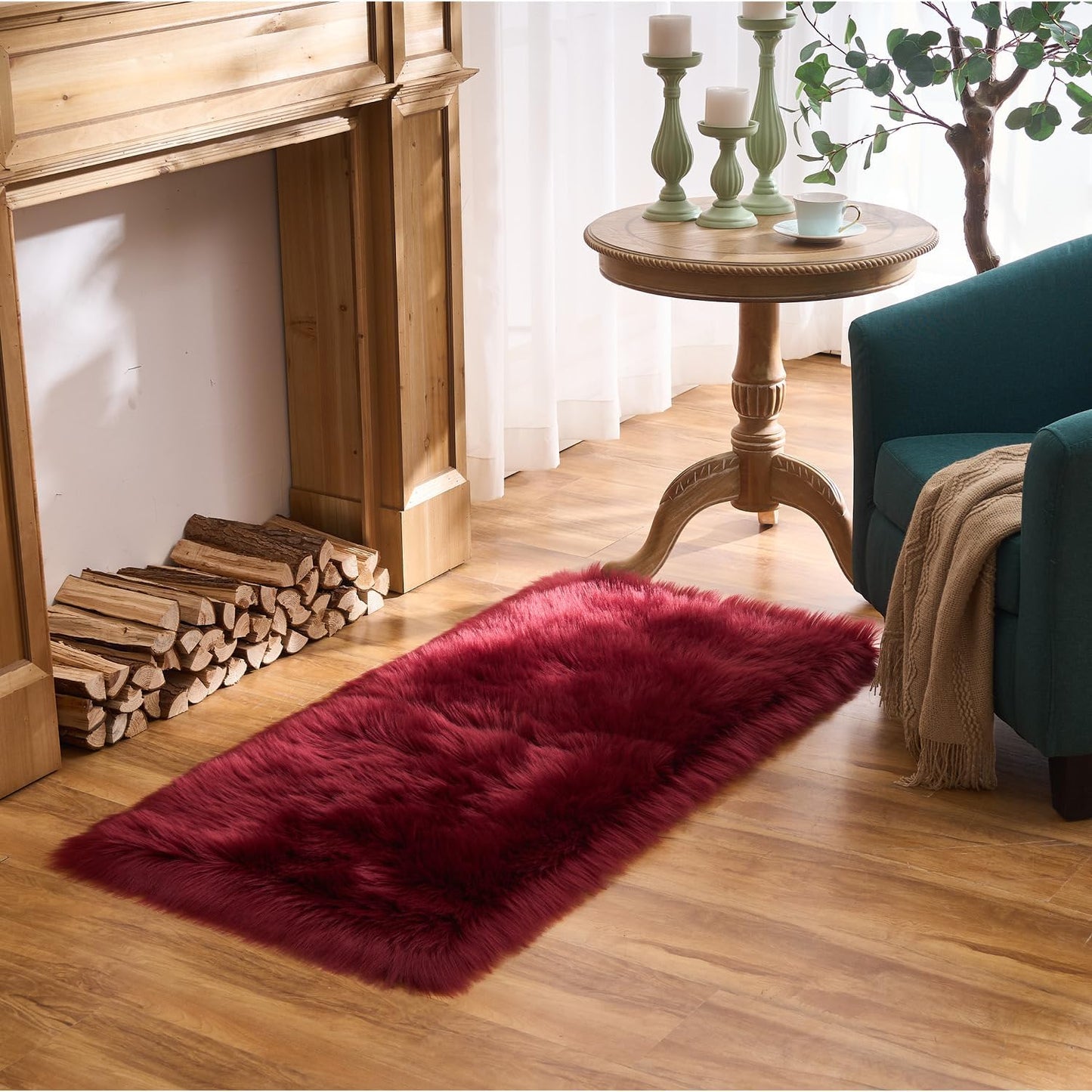 EasyJoy Ultra Soft Fluffy/Fuzzy Shaggy Area Rug Faux Fur Chair Cover Seat Pad for Bedroom Floor Sofa Living Room (2 x 6 ft Sheepskin, Beige)