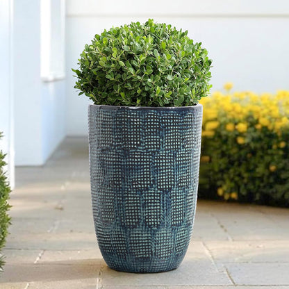 LuxenHome 15.75" Dia Large Ceramic Pots for Plants, Blue Glazed Planters for Outdoor Plants, Round Indoor Flower Pots with Drainage Hole and Rubber Plug for Home Garden Patio