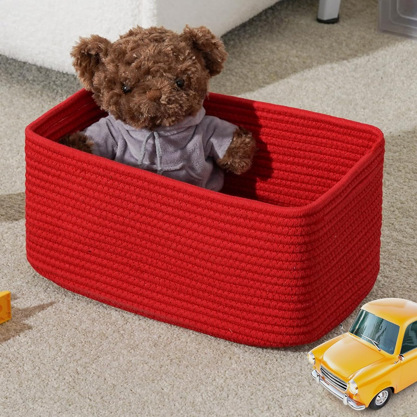 3-Pack Small Storage Baskets for Organizing | Woven Shelf Toy Basket | Rope Baskets for Gifts Empty | Closet Organizer Bins with Handles | Cube Decorative Box | 11.8×7.8×5.1” | Mixed brown