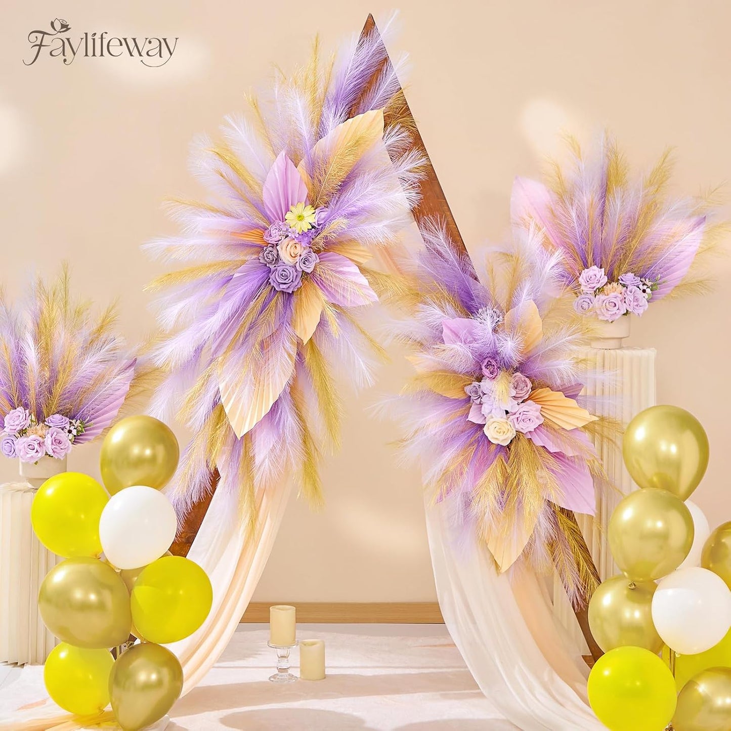 50pcs Pampas Grass 17in for Living Room Decor, Blush Pink Pampas Grass Decor, Fluffy Pink Flowers for Home Birthday Bathroom Baby Shower Wall Bow Decor(Blush & Cream & Pink)