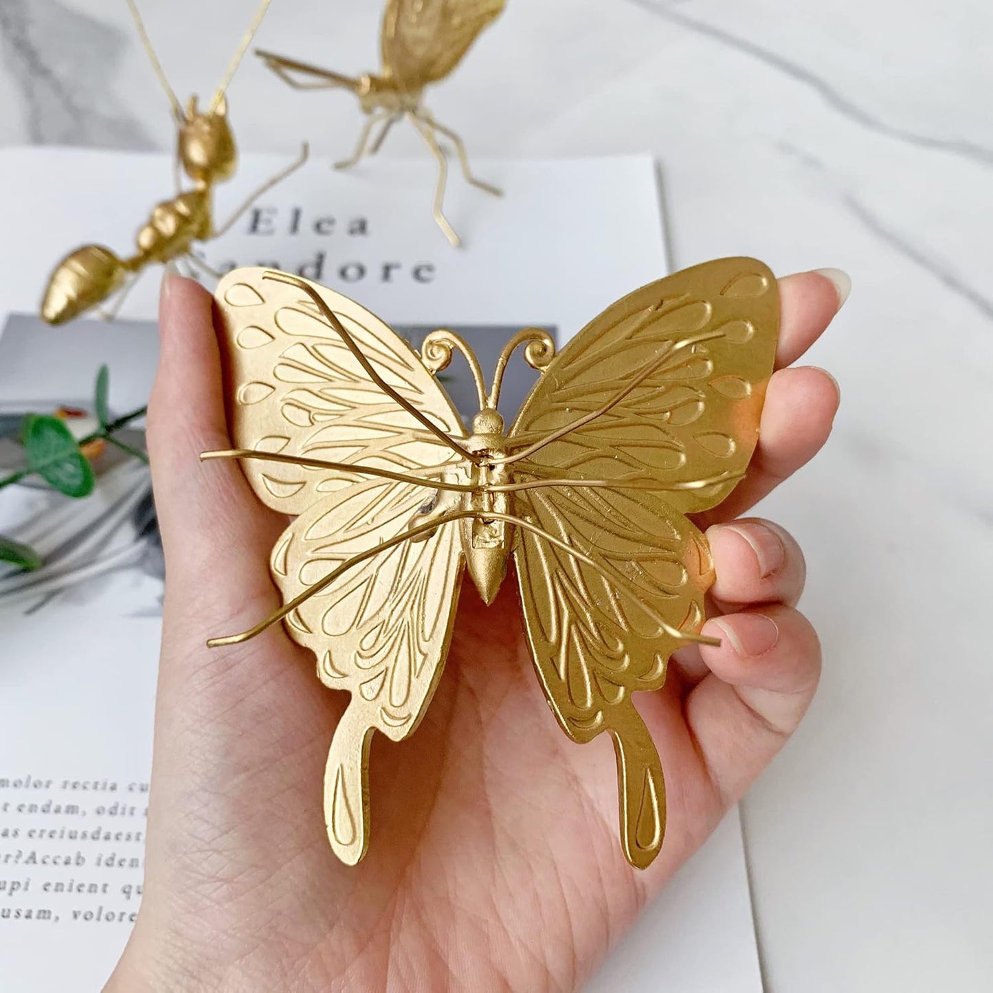 Gold Butterfly Sculpture Solid Metal Insect Ornament Mini Butterfly Figurine for Home Office Garden Desktop Decor