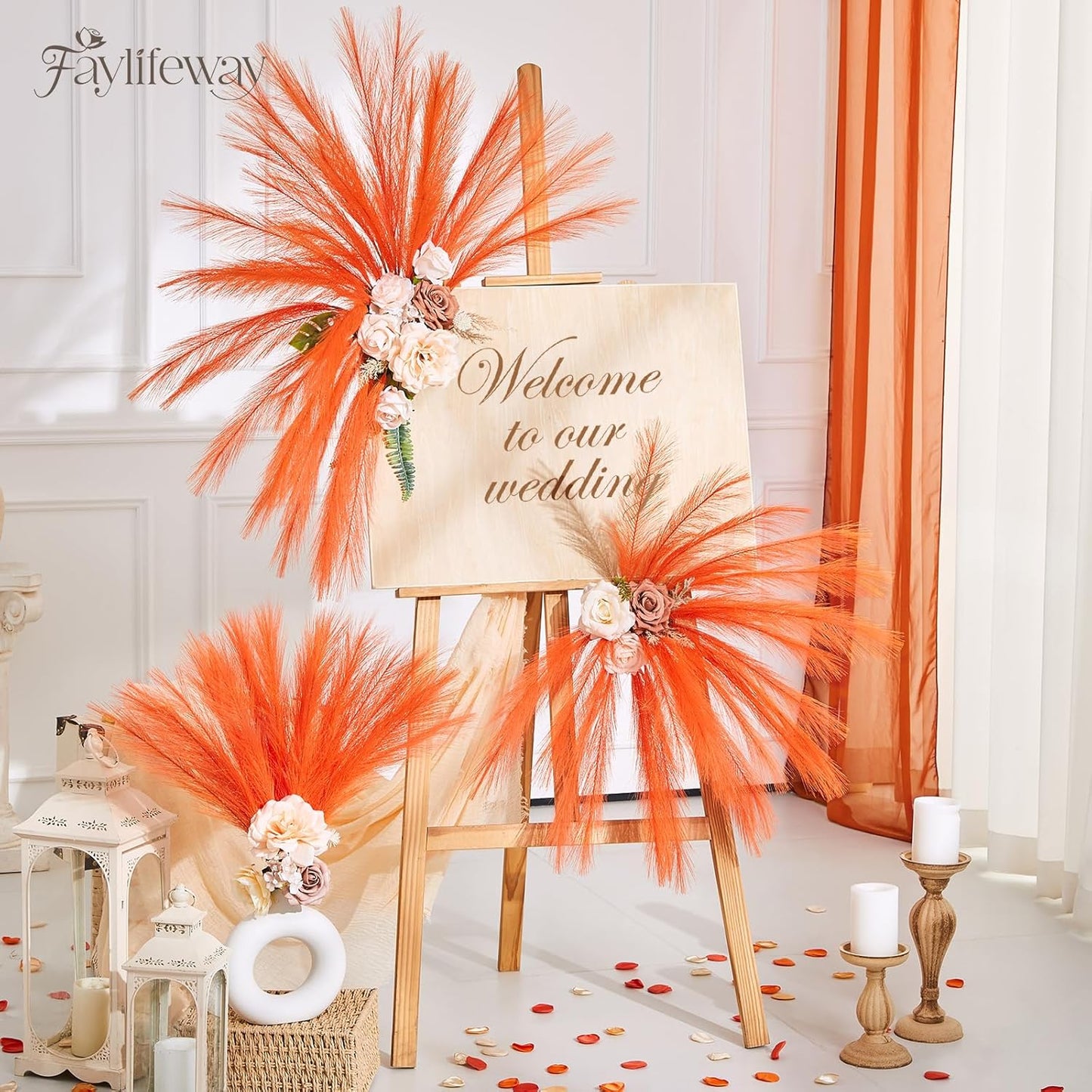 50pcs Pampas Grass 17in for Living Room Decor, Blush Pink Pampas Grass Decor, Fluffy Pink Flowers for Home Birthday Bathroom Baby Shower Wall Bow Decor(Blush & Cream & Pink)