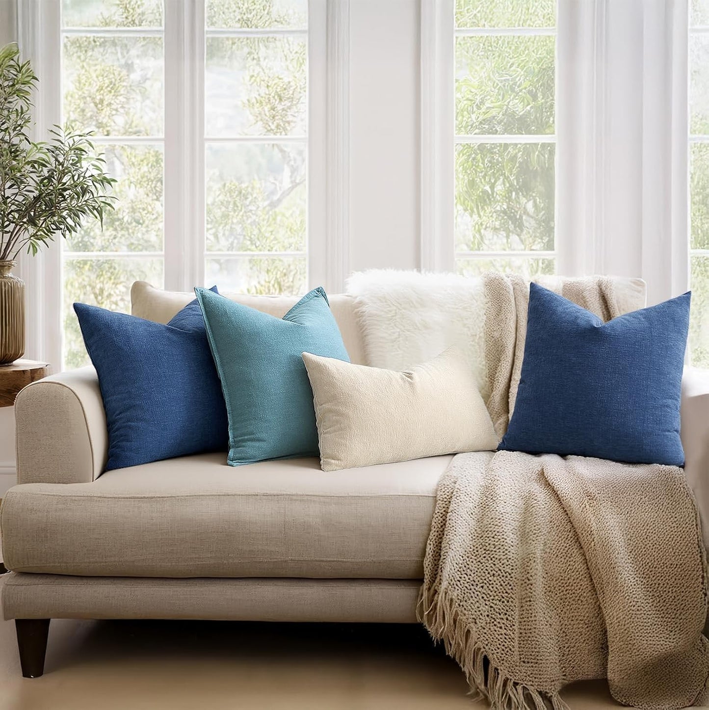 MIULEE Olive Green Couch Pillow Covers 18x18 Inch, Set of 2 Soft Chenille Decorative Square Throw Pillow Covers Farmhouse for Sofa Living Room Bed
