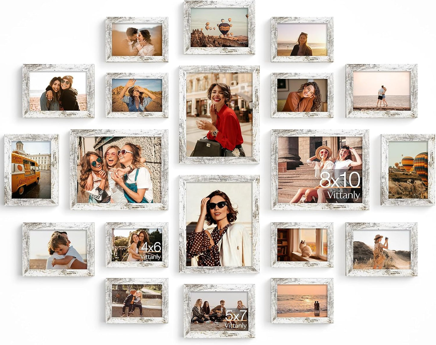 Vittanly 20 Pack Picture Frames Collage Wall Decor, Multi Sizes Including 4pcs 8x10, 8pcs 5x7 and 8pcs 4x6 Photo Frames, Gallery Frame Set for Wall or Tabletop Display, Black, Brown and Dark Grey