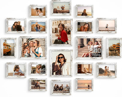 Vittanly 20 Pack Picture Frames Collage Wall Decor, Multi Sizes Including 4pcs 8x10, 8pcs 5x7 and 8pcs 4x6 Photo Frames, Gallery Frame Set for Wall or Tabletop Display, Black, Brown and Dark Grey