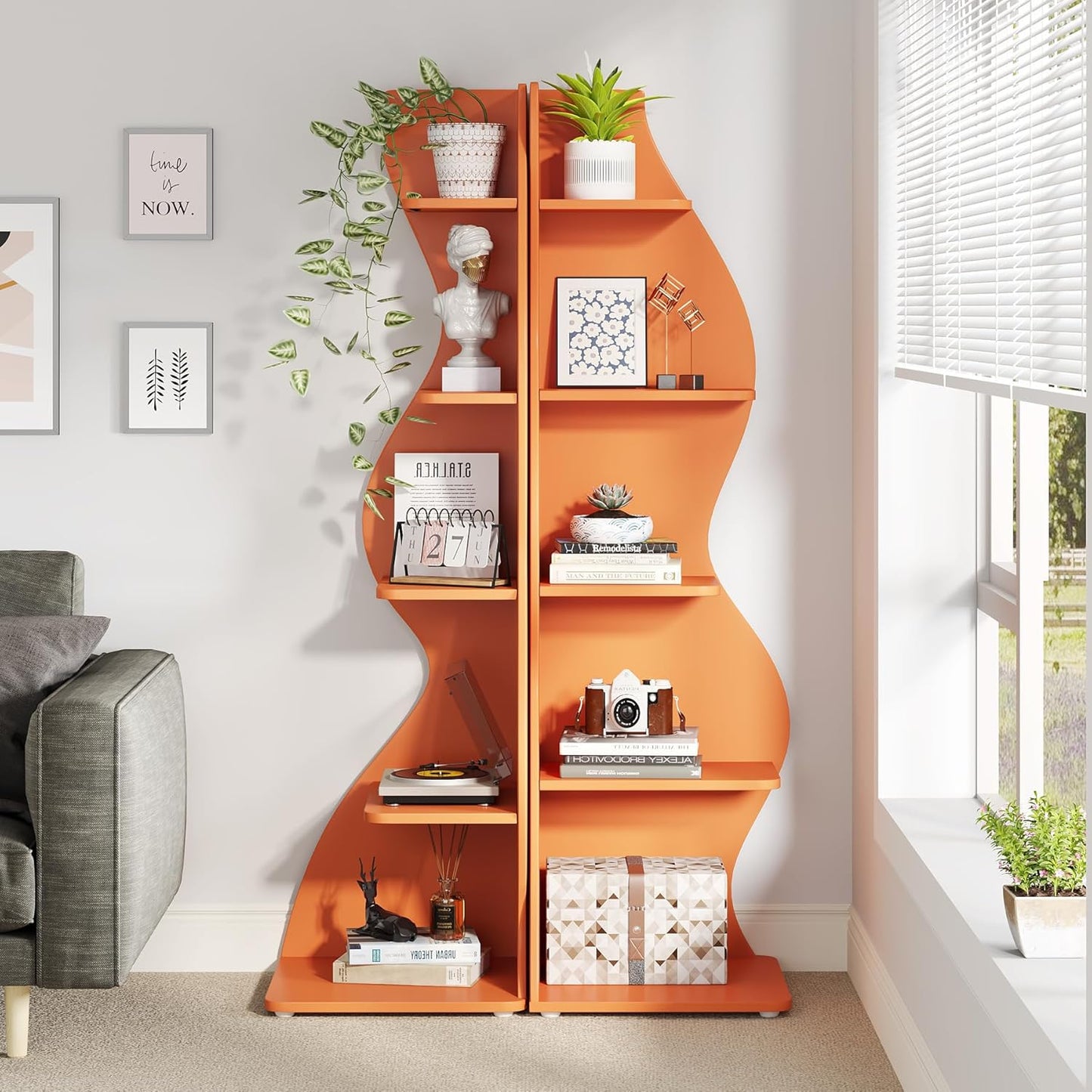Tribesigns Corner Shelf, Modern 5-Tier Wall Corner Bookshelf, Stylish Corner Small Bookcase Storage Rack Plant Stand with Unique Shape for Living Room, Home Office (White, 1PC)