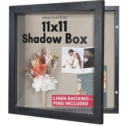 Americanflat Front Opening 11x14 Shadow Box Frame with Shatter-Resistant Glass - Silhouette Collection - Shadow Box Display Case for Tabletop and Wall Display - Black