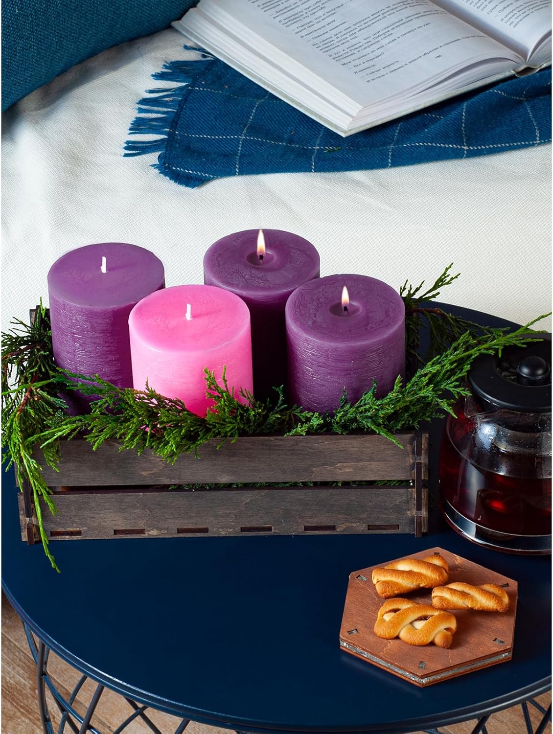 CANDWAX 3x4 inch Pillar Candles Set of 3 – Unscented Dripless Rustic Dark Blue Candles for Room Decor, Weddings, Centerpieces