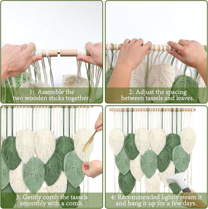 Weldomcor Large Macrame Wall Hanging Boho Home Decor, Handmade Bohemian Woven Leaves Macrame Tapestry Modern Aesthetic Chic Wall Art Decorations for Bedroom Living Room Nursery Office 39" W x 29.5" L