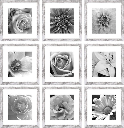 eletecpro 12x12 Picture Frames Set of 9 with Clear Acrylic Cover, Display 8x8 Photos with Mat or 12x12 Without, Classic and Sturdy Square Collage Gallery Wall Decor, Easy Wall Mount, Black