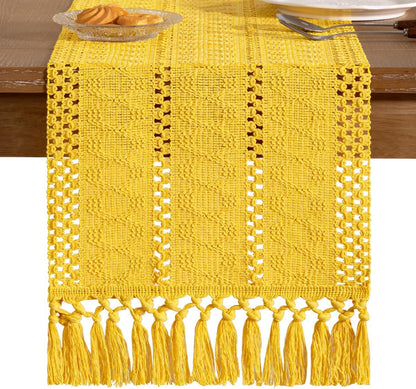 Socomi Boho Table Runner Summer Farmhouse Rustic Dining Kitchen Centerpiece Decor Small Macrame Woven Cotton Linen Coffee Table Runner for Dresser Scarf Home Decor 12x36 inch Beige