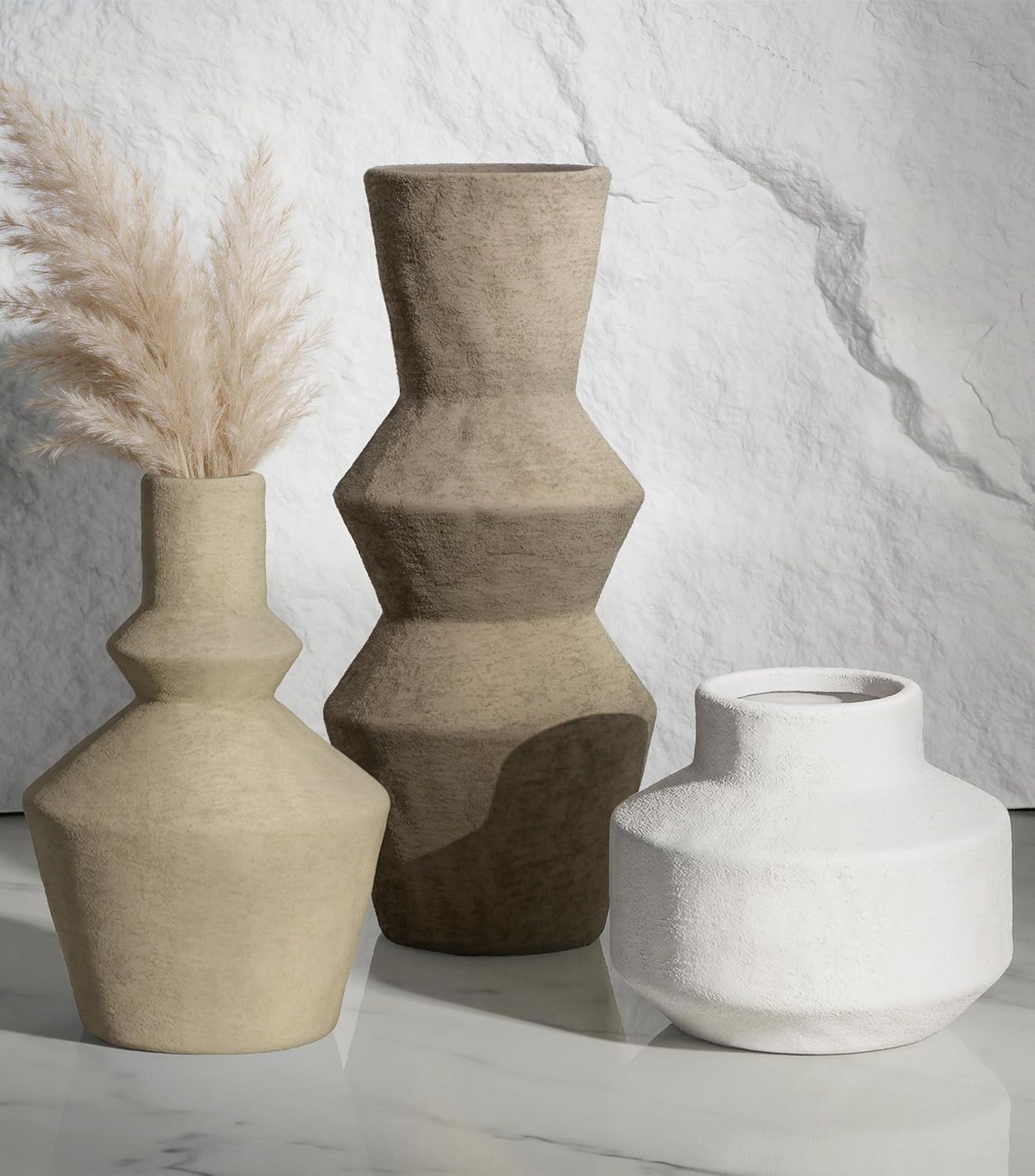 DREAMLOOM Ceramic Vase Set of 3, Modern Rustic Flower Vases for Pampas Grass, Dried & Fresh Flowers, Farmhouse Decorative Vase for Living Room Bedroom Kitchen Shelf Centerpiece, Rust